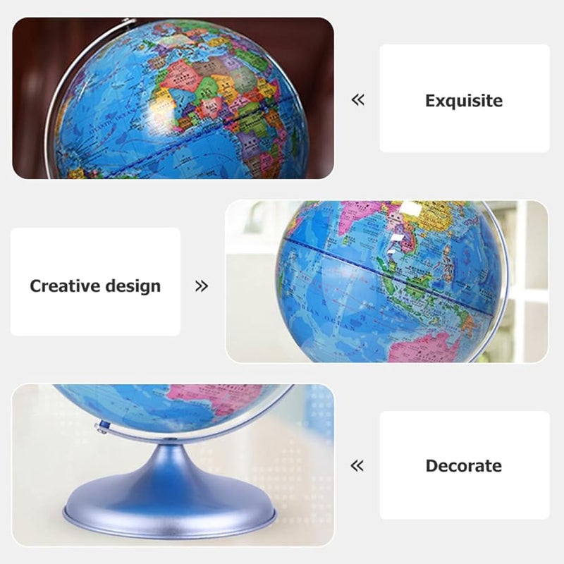 Rotating World Globe with Solid Base High Definition Map Educational Teaching Tool for Classroom Home Desk Decor - Image 2